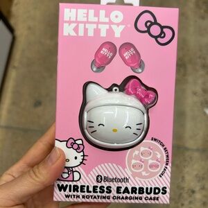 Hello Kitty Pink and White Rotating Charging Case Wireless Earbuds